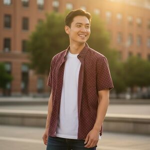 Shouthouse Burgundy printed casual button down shirt with pocket